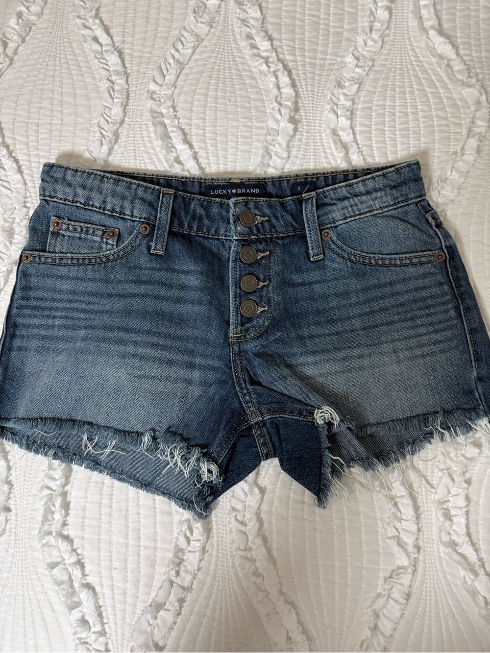Lucky Brand Mid-Blue Distressed Denim Cutoff Shorts